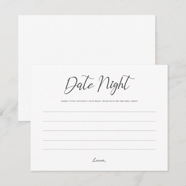 Date Night Jar Sign Wedding Advice Shower Cute Card (Front/Back)