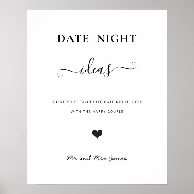 Date Night Jar Sign Wedding Advice Shower Modern (Front)