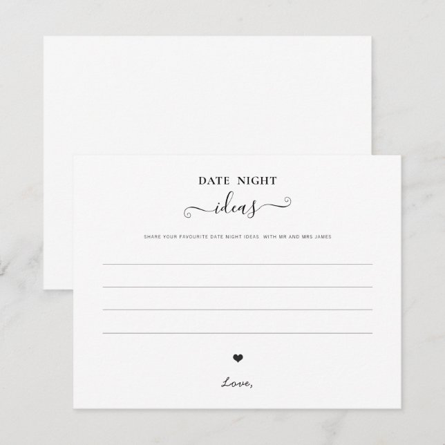 Date Night Jar Sign Wedding Advice Shower Modern Card (Front/Back)