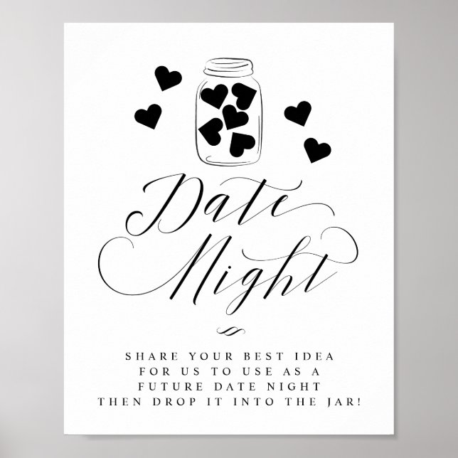 Date Night Mason Jar Hearts Script Wedding Sign (Front)