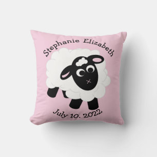 Date of Birth Cute Cartoon Sheep Throw Pillow