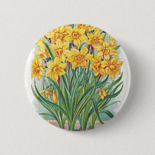date rsvp flowers daffodil yellow vintage 6 cm round badge