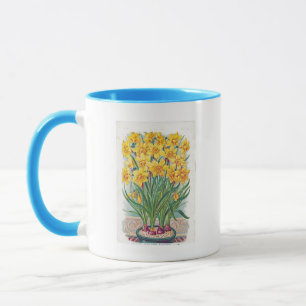 date rsvp flowers daffodil yellow vintage mug