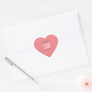 DATE STACK simple modern type cute coral pink grey Heart Sticker