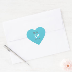 DATE STACK simple modern type cute turquoise blue Heart Sticker