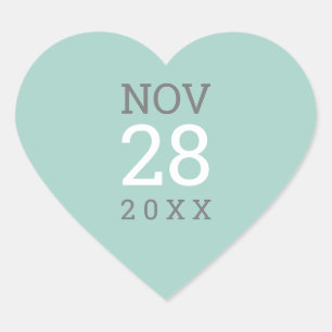 DATE STACK simple modern type pastel grey mint Heart Sticker
