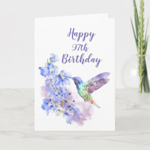 Dated 97th Birthday Hummingbird Bird Delphiniums Card