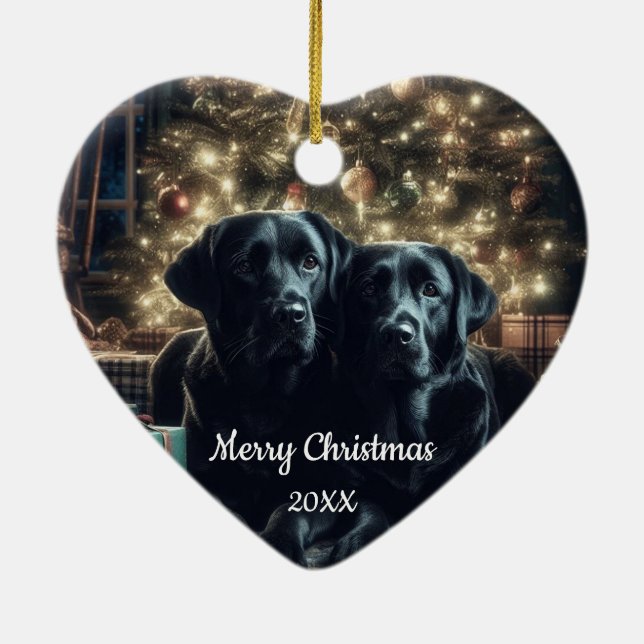 Dated Christmas Black Labrador Dog Pet Ceramic Tree Decoration (Back)