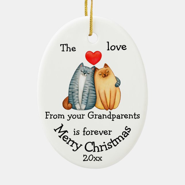  Dated Christmas Cat Love From Grandparents quote Ceramic Tree Decoration (Back)
