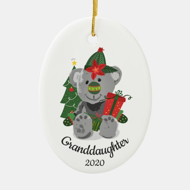 Dated Christmas Custom Teddy Bear Cute Toy Animal Ceramic Tree Decoration (Front)