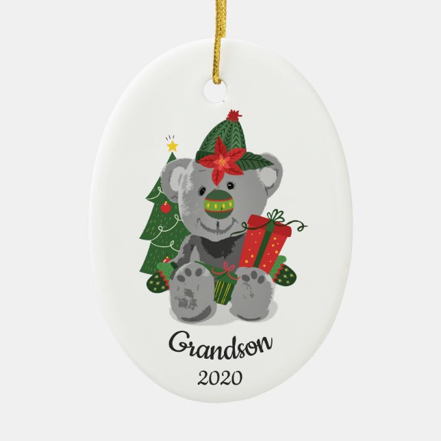 Dated Christmas Custom Teddy Bear Cute Toy Animal Ceramic Tree Decoration (Front)