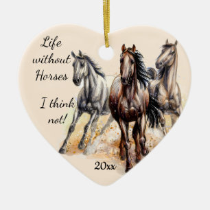Dated Christmas Girl & Her Horse Love Silhouette C Ceramic Tree Decoration