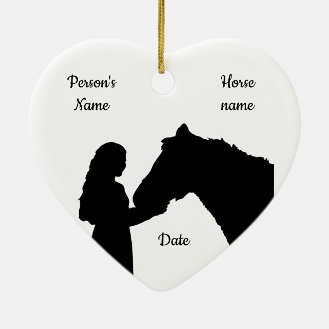 Dated Christmas Girl & Her Horse Love Silhouette  Ceramic Tree Decoration (Back)