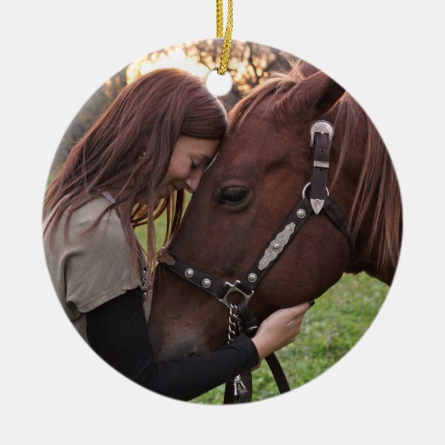 Dated Christmas Horse Personalised Ceramic Tree Decoration (Front)