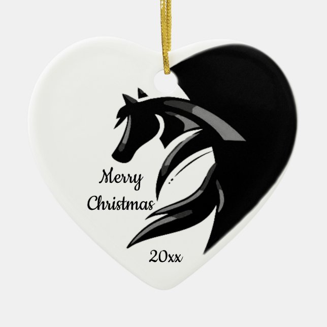 Dated Christmas Horse Silhouette Logo Ceramic Tree Decoration (Front)