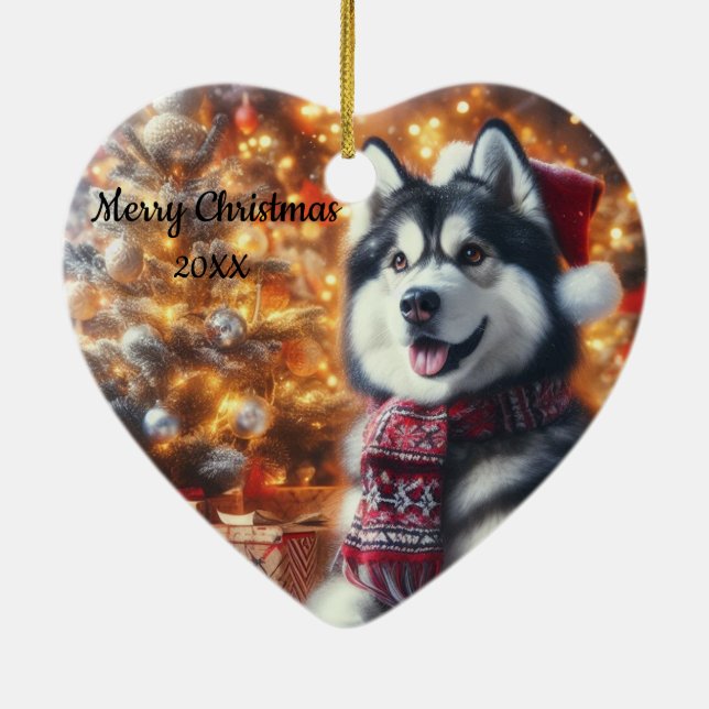 Dated Christmas Husky Dog Pet Ceramic Tree Decoration (Back)