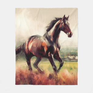 Dated Christmas Running Brown Horse Fleece Blanket