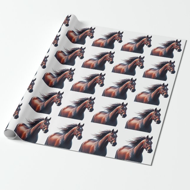 Dated Christmas Running Brown Horse Wrapping Paper (Unrolled)