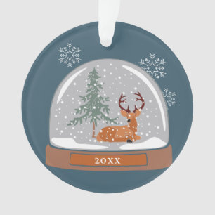 Dated Christmas Snow Globe with Deer, Personalised Ornament