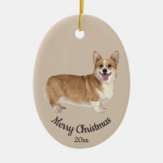 Dated Custom Photo Christmas Corgi Dog Pet Ceramic Tree Decoration (Front)
