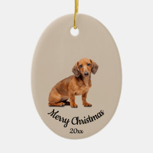Dated Custom Photo Christmas Daschund Dog Pet Ceramic Tree Decoration