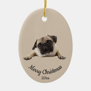Dated Custom Photo Christmas Pug Dog Pet Ceramic Tree Decoration