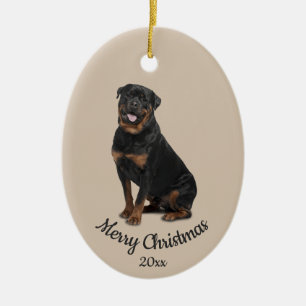 Dated Custom Photo Christmas Rotweiller Dog Pet Ceramic Tree Decoration