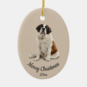 Dated Custom Photo Christmas St. Bernard Dog Pet Ceramic Tree Decoration