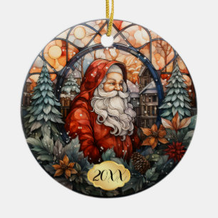 Dated Custom Santa Stained Glass Christmas Ceramic Tree Decoration