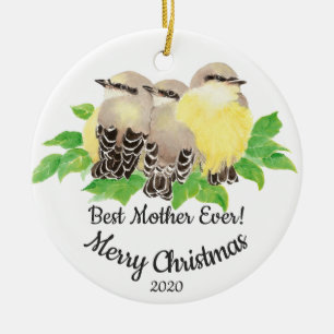 Dated Custom Watercolor Mother Quote Birds Ceramic Tree Decoration