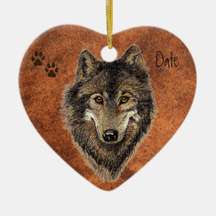 Dated Custom, Wolf, Wolves & Tracks Animal Ceramic Tree Decoration