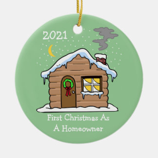 Dated First Christmas As A Homeowner 2021 (Cabin) Ceramic Tree Decoration