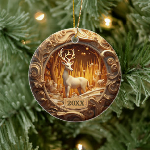 Dated Gold Deer Christmas Ornament