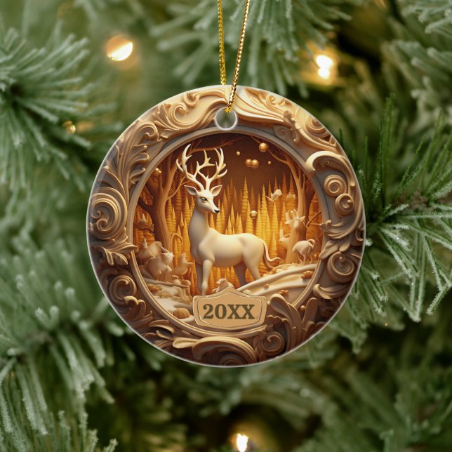 Dated Gold Deer Christmas Ornament (Tree)