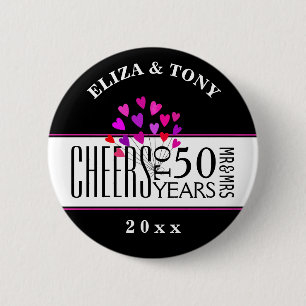 Dated Hearts 50th Wedding Anniversary Party Gift 6 Cm Round Badge