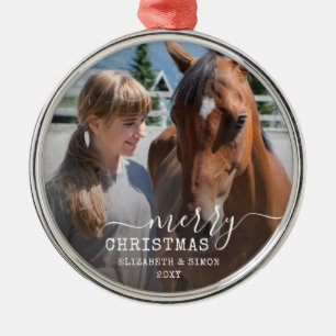 Dated Horse Photo Personalised Round Frame Metal Tree Decoration