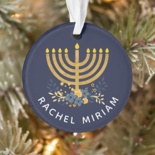 Dated Keepsake Baby's First Hanukkah Blue & Gold Ornament