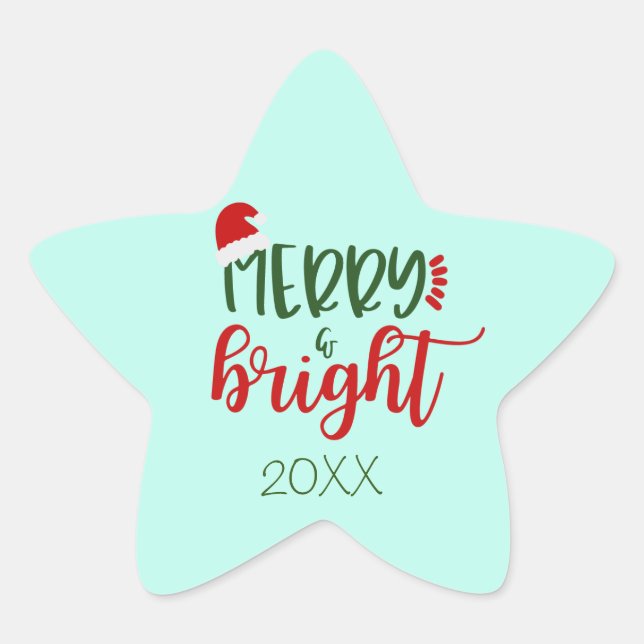 Dated Merry & Bright on Green Holiday Stickers (Front)