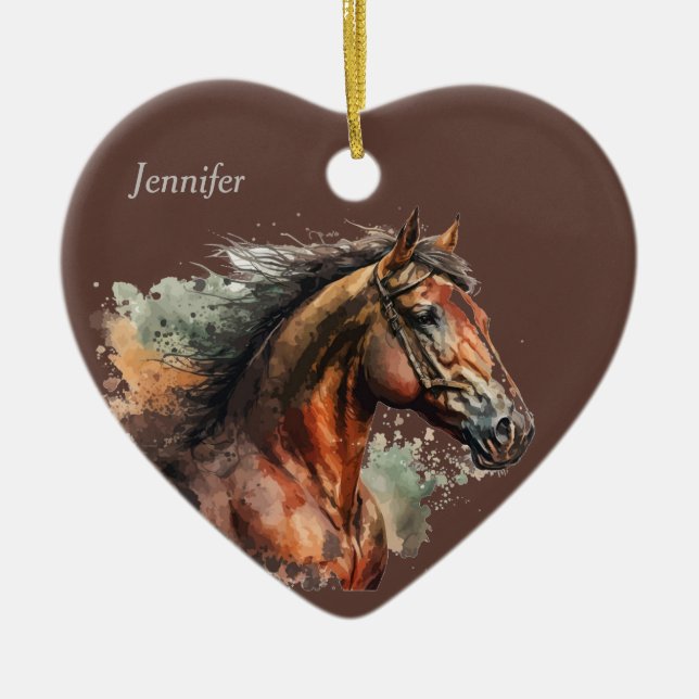 Dated & Name Christmas Horse  Ceramic Tree Decoration (Front)