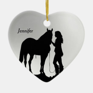 Dated & Name Christmas Horse Girl Silhouette Ceramic Tree Decoration