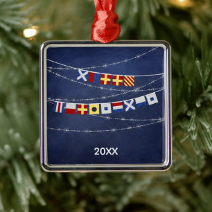 Dated #Nautical Merry #Christmas Signal Flag Metal Tree Decoration
