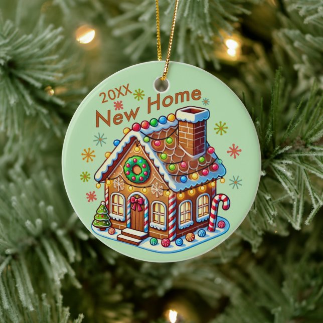 Dated New Home Gingerbread House Ceramic Tree Decoration (Tree)