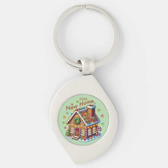 Dated New Home Gingerbread House Key Ring (Front)