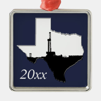 Dated Oil Drilling Rig Texas State Shape Metal Tree Decoration