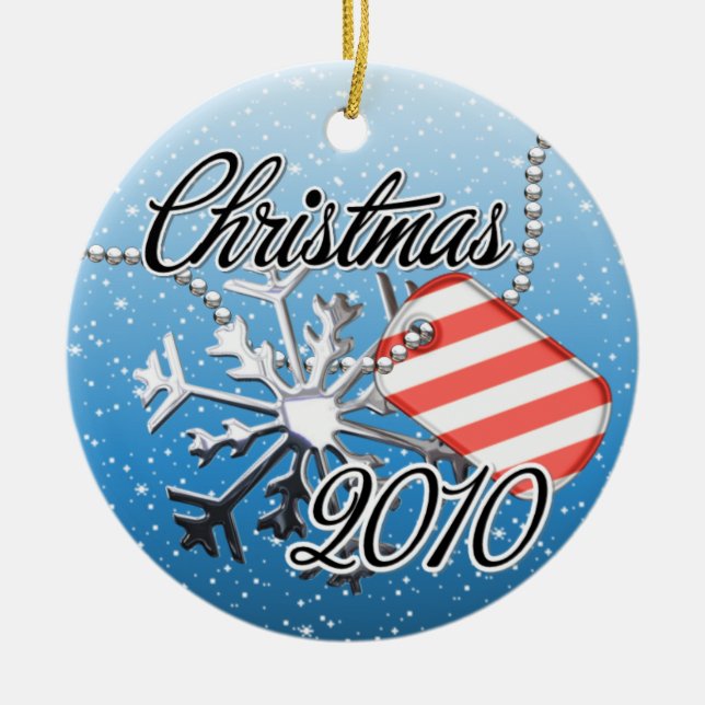 Dated Snow Covered Military Christmas Ornament (Front)