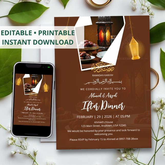 Dates and Lantern Elegant Design Iftar Invitation (Creator Uploaded)