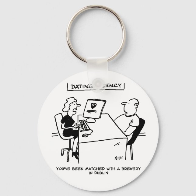 Dating Agency Matches with a Brewery Funny Cartoon Key Ring (Front)
