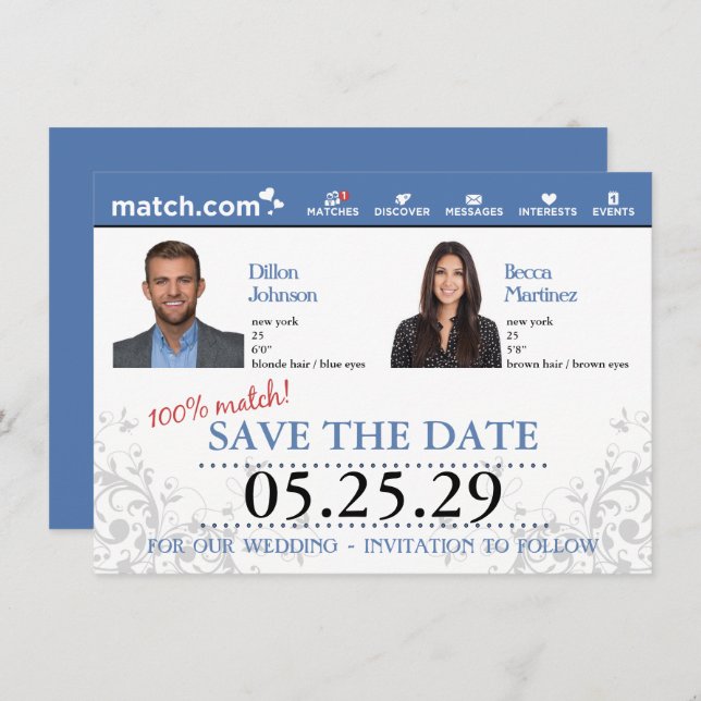 Dating Profile Save the Date Invitation (Front/Back)