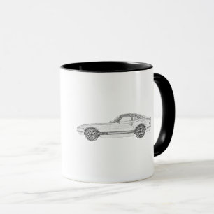 Datsun 240Z Black and White Nissan S30 Drawing Mug