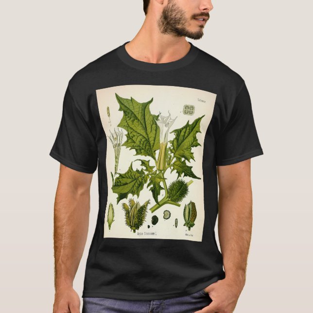 Datura Stramonium. Botanical Vintage T-Shirt (Front)